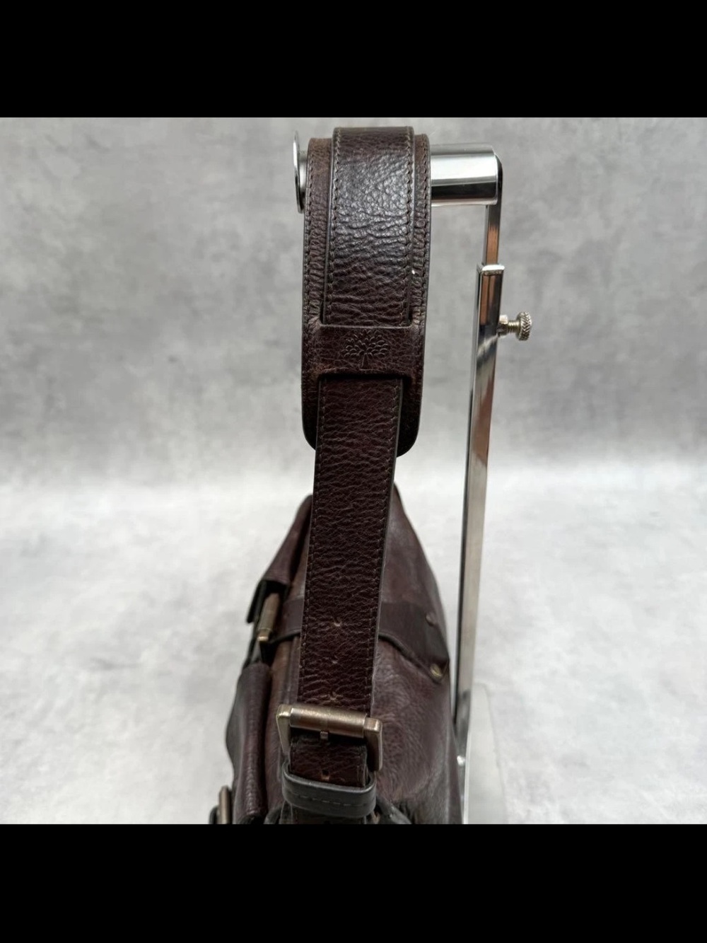 Mulberry Dark Brown Pebbled Leather Shoulder Bag with Buckle Pockets - Picture 11 of 15